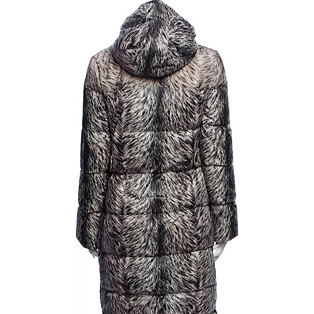 gray Oscar De Le Renta down coat | fur print | puffer coat | silk | designer